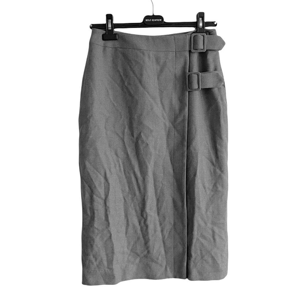 FRANCESCA MAMMOLITI Beker Fashions Wool Pencil Wrap Skirt With Buckles Gray 8
